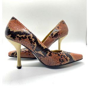 Charles Jourdan Black and Tan Snake Pumps Heels